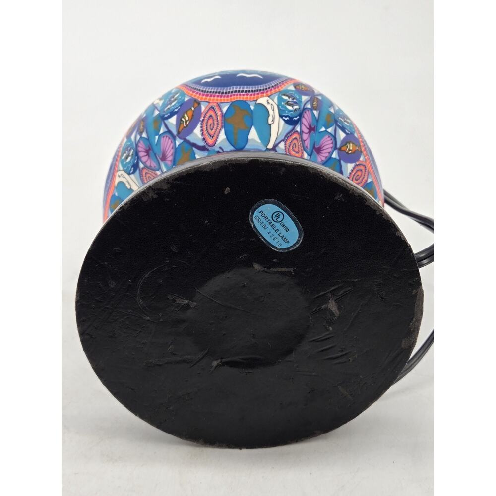 Vtg 90s Hand Painted Round Table Aquarium Light Lamp Indie Hippie Boho Nautical - Picture 6 of 13